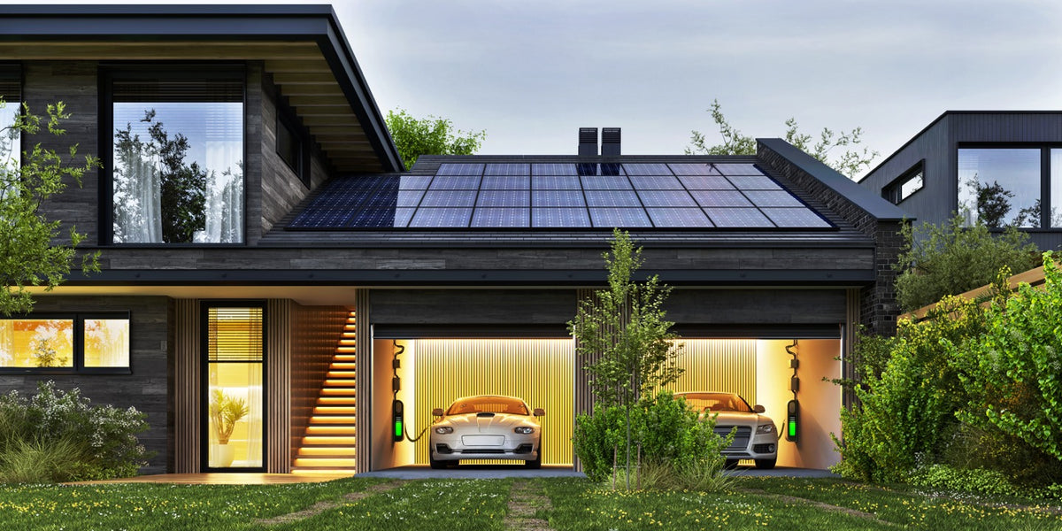 Modern home with solar, battery and electric vehicle charging